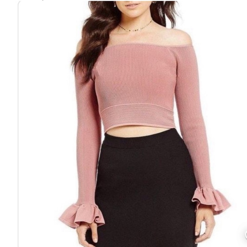 Women’s Gianni Bini Madelyn Off The Shoulders Sweater pink medium ribbed top‎